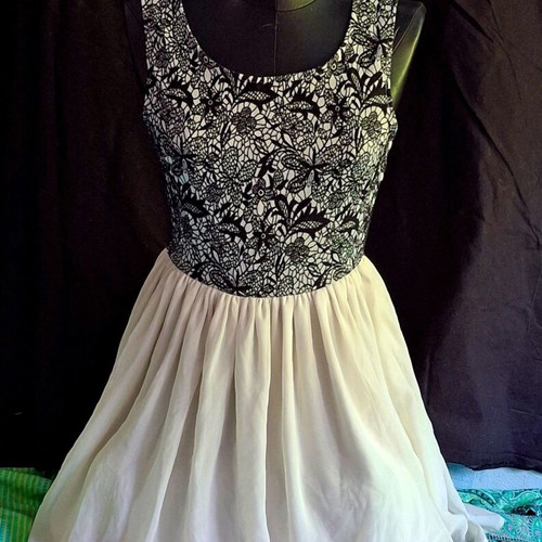 Vila Spring-Summer Dress used, sleeveless, floral embroidery, black and white, size 34