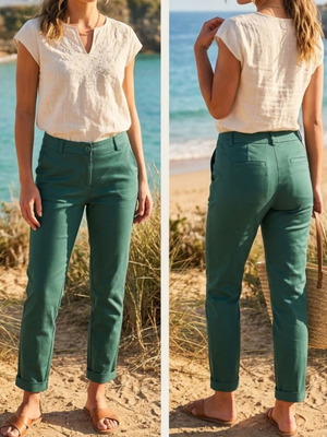 Moutaki pants size M used, excellent fit, green color