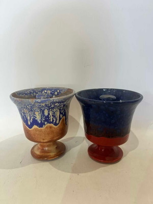 Pythagoras ceramic cup set used, 2 pieces 10x9.5 cm
