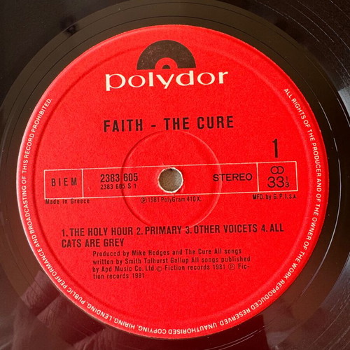 The Cure Faith LP used, 1981 Greek first edition