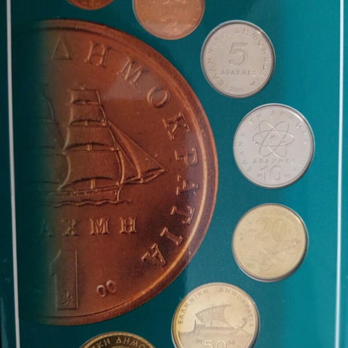 Luxury collectible set of Greek drachma coins 2000, sealed blister