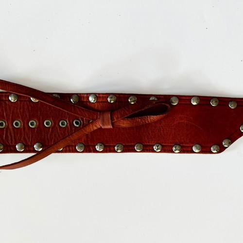 Leather belt red vintage used with metal buckle