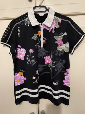 Sportalm technical polo shirt with zipper, like new, black floral print