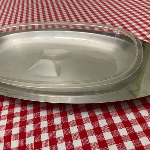 Cheese and butter platter tray used, stainless steel with lid
