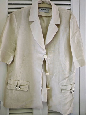Women's vintage blazer and pants set used, linen, white and beige