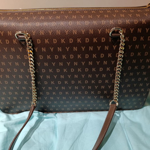 DKNY shoulder bag new, saffiano leather and canvas, brown