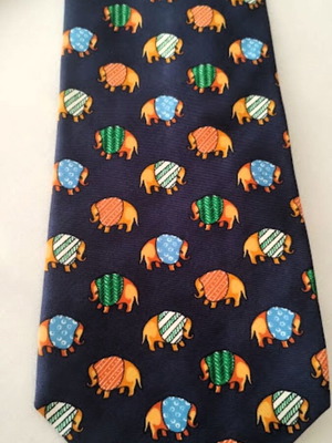 Roy Robson tie like new, blue with colorful elephant pattern