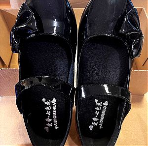Κοριτσίστικα παπούτσια λουστρίνια μαύρα μπαλαρίνες με φιόγκο Νο 38 καινούργια