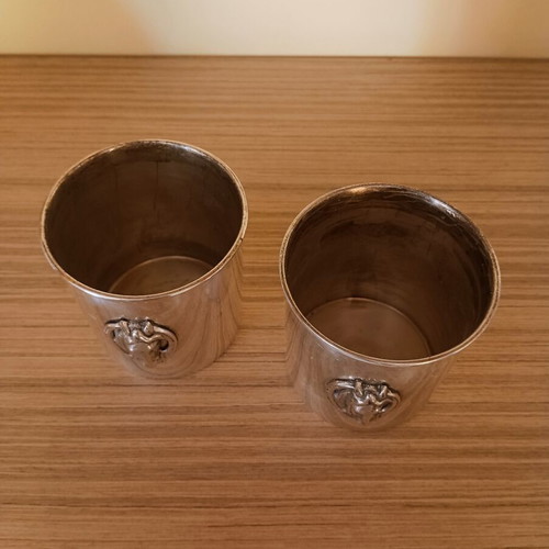 Vintage metal cups Royal Rose Collection set of 2, silver plated, used