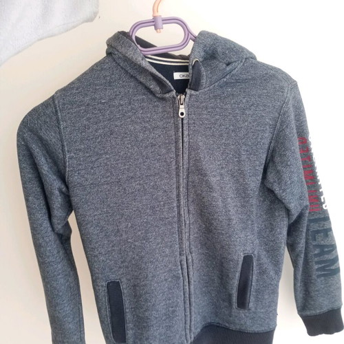 Okaidi kids unisex hoodie cardigan used, gray, size 140 cm