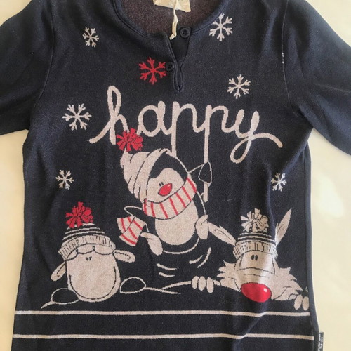 Happy People winter pajama set dark blue with Christmas designs like new