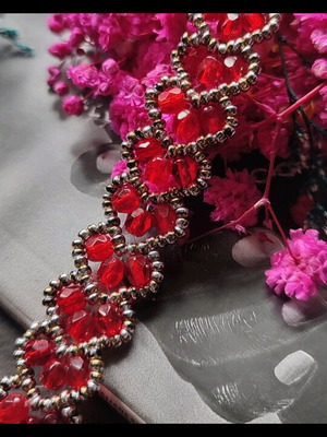 Handmade Miyuki heart bracelet made to order, red and silver
