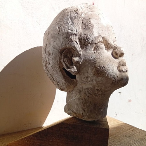 Plaster Head Sculpture on Wooden Base 23 cm, used