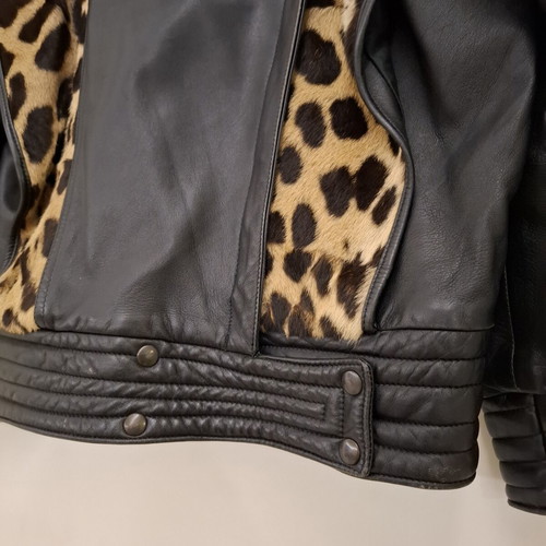 Luxury vintage leather jacket with leopard details like new