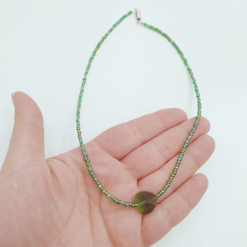 Heart Necklace New Handmade with Green Crystal Beads