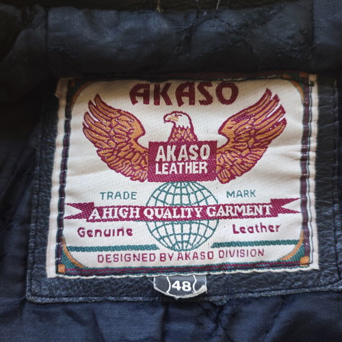 Vintage Akaso Biker Leather Jacket used, size XL, heavyweight black