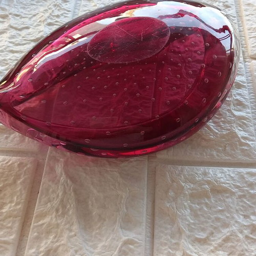 Murano decorative bowl handmade, crimson bullicante glass