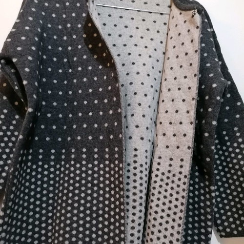Pomodoro wool cardigan used, size S-M, grey with polka dots, 3/4 sleeve