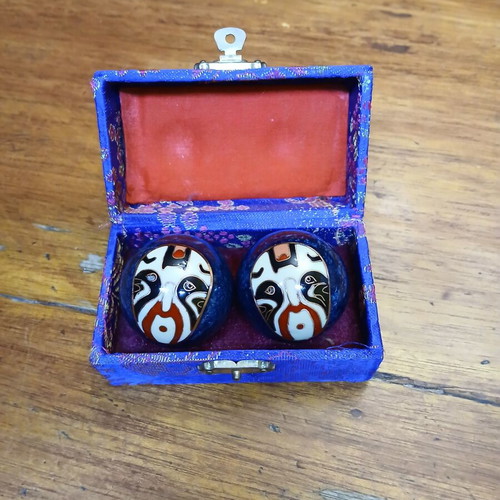 Chinese musical balls used with mask design, blue, with box