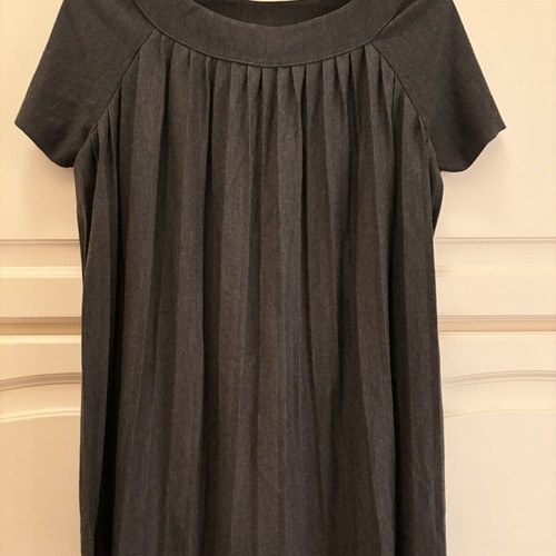 Three Dots blouse, dark gray, A-line with pleats