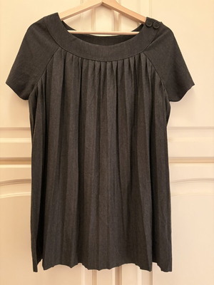 Three Dots blouse, dark gray, A-line with pleats