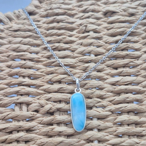 Larimar Silver 925 Necklace with Stainless Steel Chain