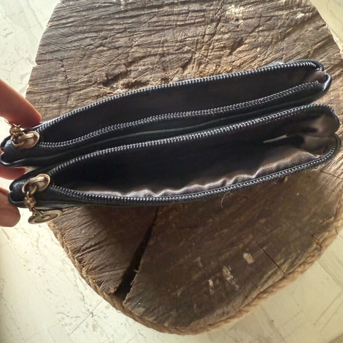 Wallet bag used, black faux leather with zipper and magnet
