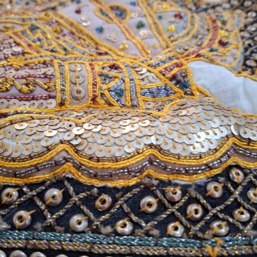 Vintage Burmese Kalaga Tapestry 92x137cm embroidered wall hanging used