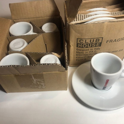 Комплект 6 нови кафени чаши Kimbo Espresso с чинийки