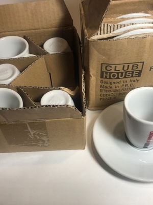 Комплект 6 нови кафени чаши Kimbo Espresso с чинийки