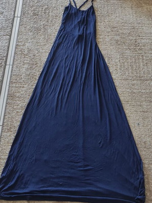Long dress dark blue elastic with open back and strap like new