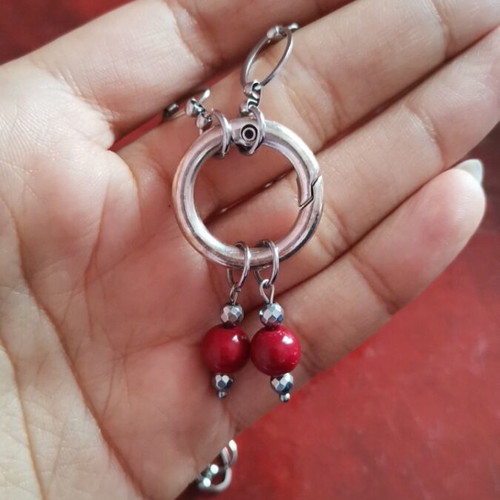 Steel necklace used, red and silver