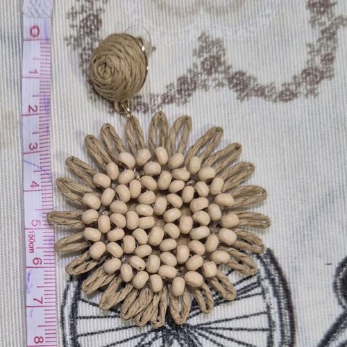 Sunflower Boho Earrings new, beige and brown