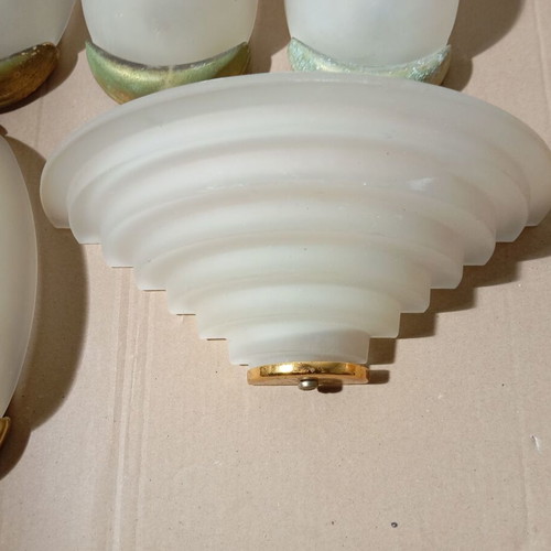 Opaline Art Deco wall lights used, set of 5 pieces