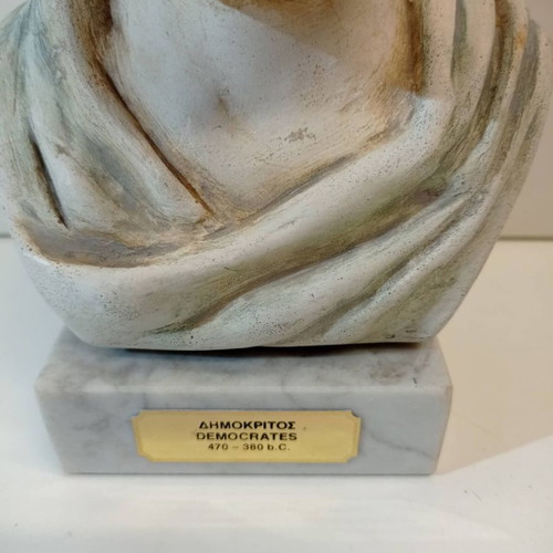 Handmade Democritus bust used, ceramic with marble base