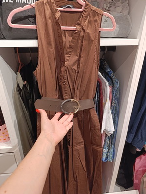 Zara midi dress with belt, new, brown, size M