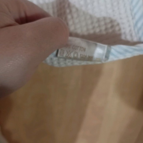 Palamaiki baby piqué blanket like new, white with blue teddy design