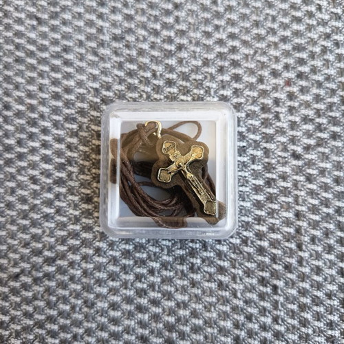 Wooden cross pendant with metal details, new