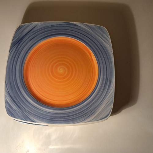 Set of 3 square ceramic plates with hand-painted effect, new