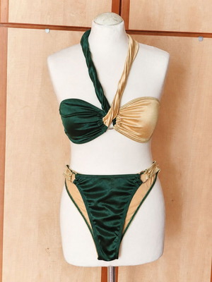 Emerald Green & Gold Metallic Bikini Set (M) – Halter Neck