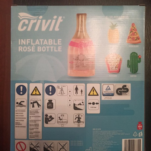 Inflatable Rosé Bottle Beach Mattress new, sealed packaging