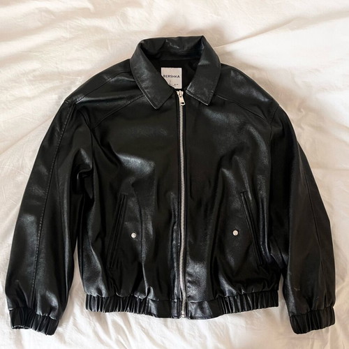 Bershka black faux leather jacket size S like new