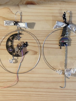 Handmade hoop earrings like new, stainless steel, black and silver