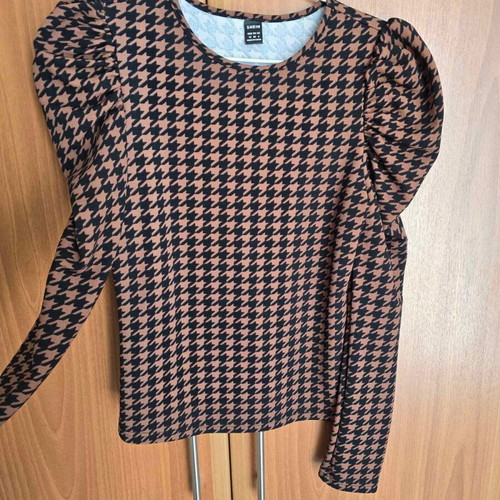 Shein blouse with puffed shoulders new, size M 38 10, black and brown