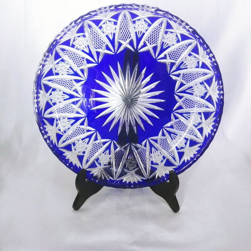 Nachtmann Rom Bleikristall blue platter Germany 50s new