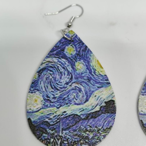 Earrings Starry Night by Van Gogh like new, blue drop shape