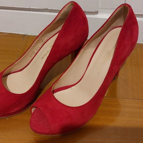 Michele Lopriore peep toe shoe red, new, size 38, suede