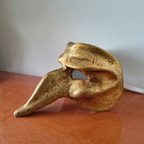 Venetian Scaramouche mask, gold Papier-mâché