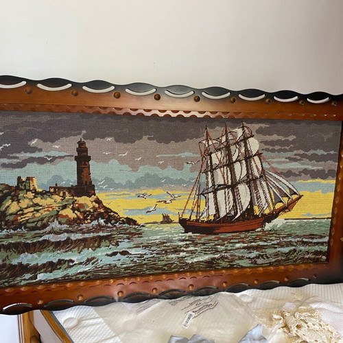 Vintage Handcrafted Embroidered Nautical Wall Art Used