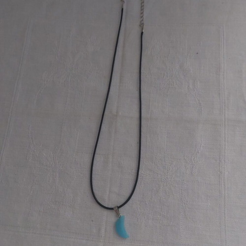 Necklace from PU leather like new, black and turquoise, 45 cm + 5 cm extension